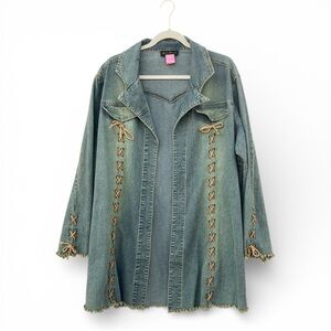 Denim Jacket with Lace-Up Details